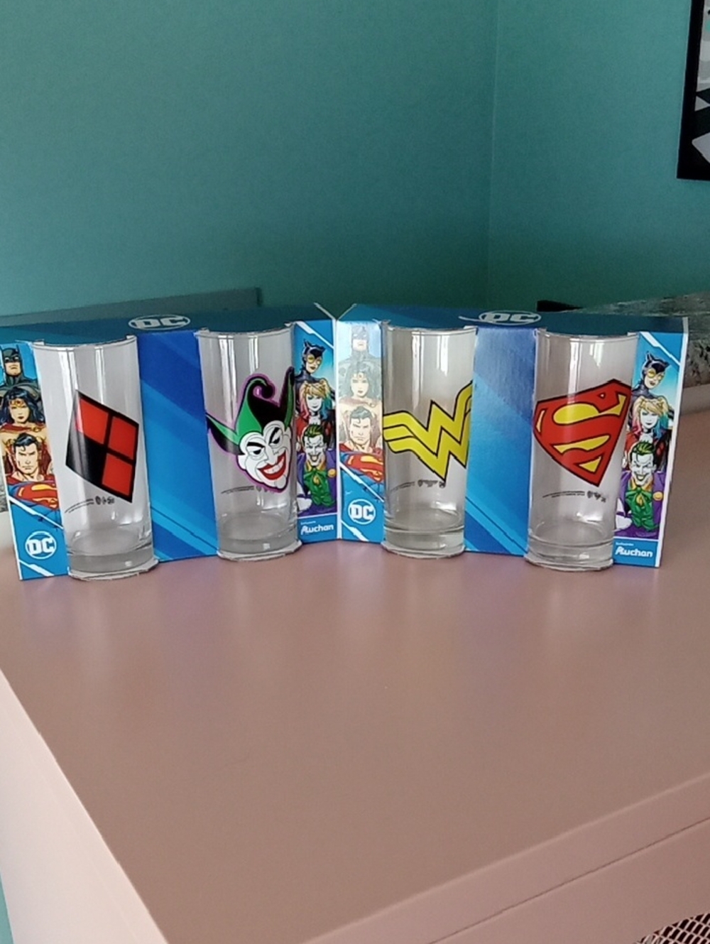 DC Character Logo Glasses Set - Red, Yellow, Purple, Black